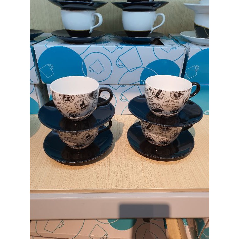 Set Cangkir Teh atau Kopi motif stamp