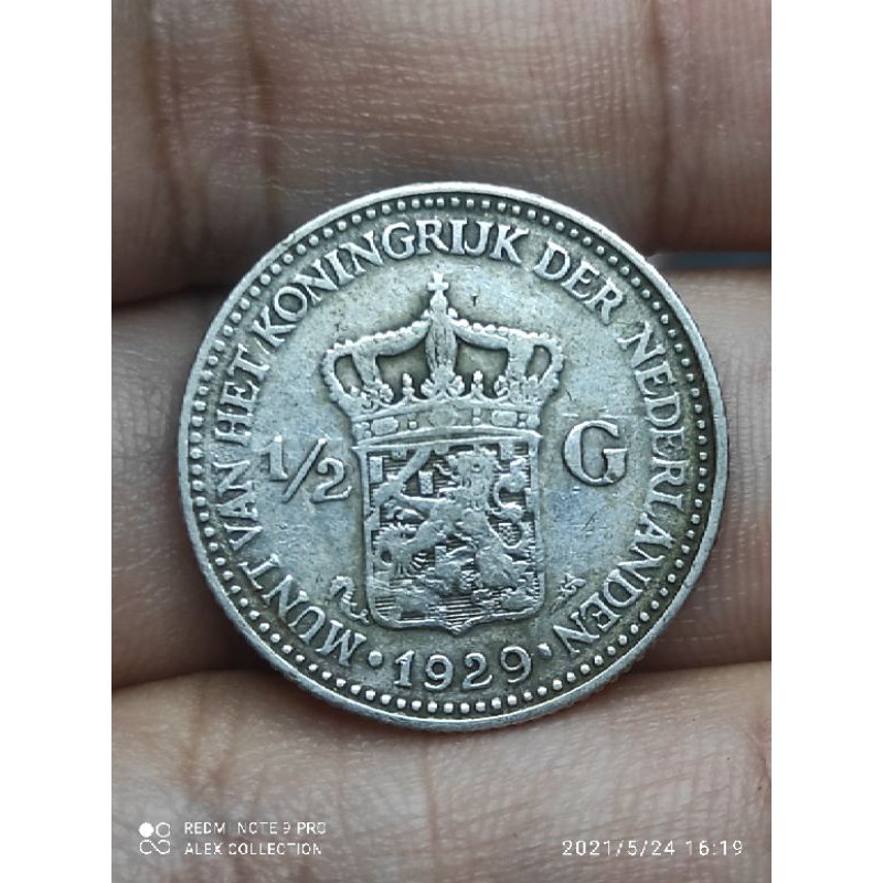 koin perak 1/2 gulden 1929 wihelmina