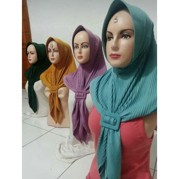 (COD)Jilbab Hodie plisket gesper Bahan jersey original