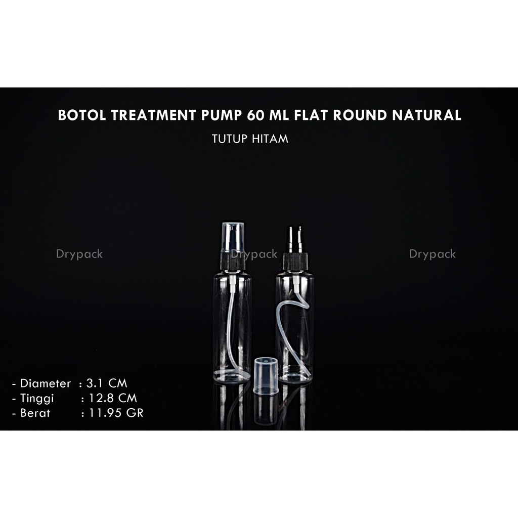 Botol Treatment 60 ml Flat Natural tutup Hitam