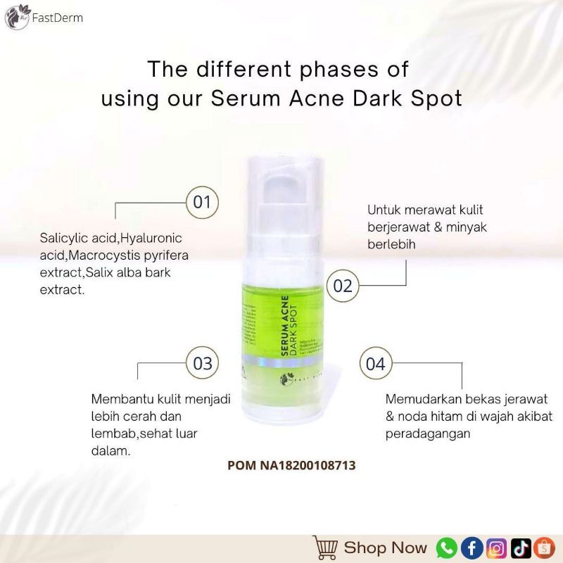 SERUM ACNE DARK SPOT FAST DERM SERUM JERAWAT DAN BEKAS JERAWAT KEMERAHAN