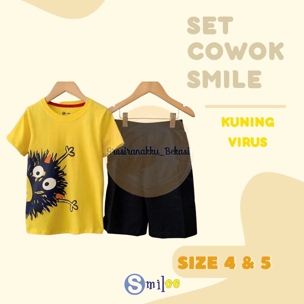 Setelan Anak Cowo Kuning Virus Size 4-5Tahun Murah