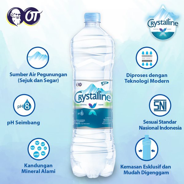 CRYSTALLINE AIR MINUM ALAMI PEGUNUNGAN/AIR MINERAL PH 8/1500ML X 12 PC