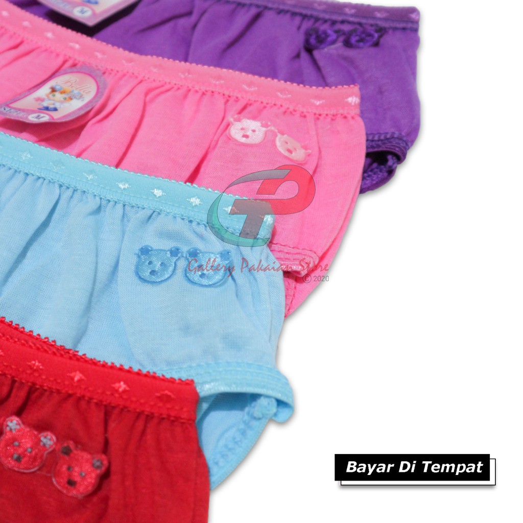 CELANA DALAM ANAK PEREMPUAN BELLA KID'S ISI 6 PCS USIA 2-8 TH MOTIF POLOS TERMURAH