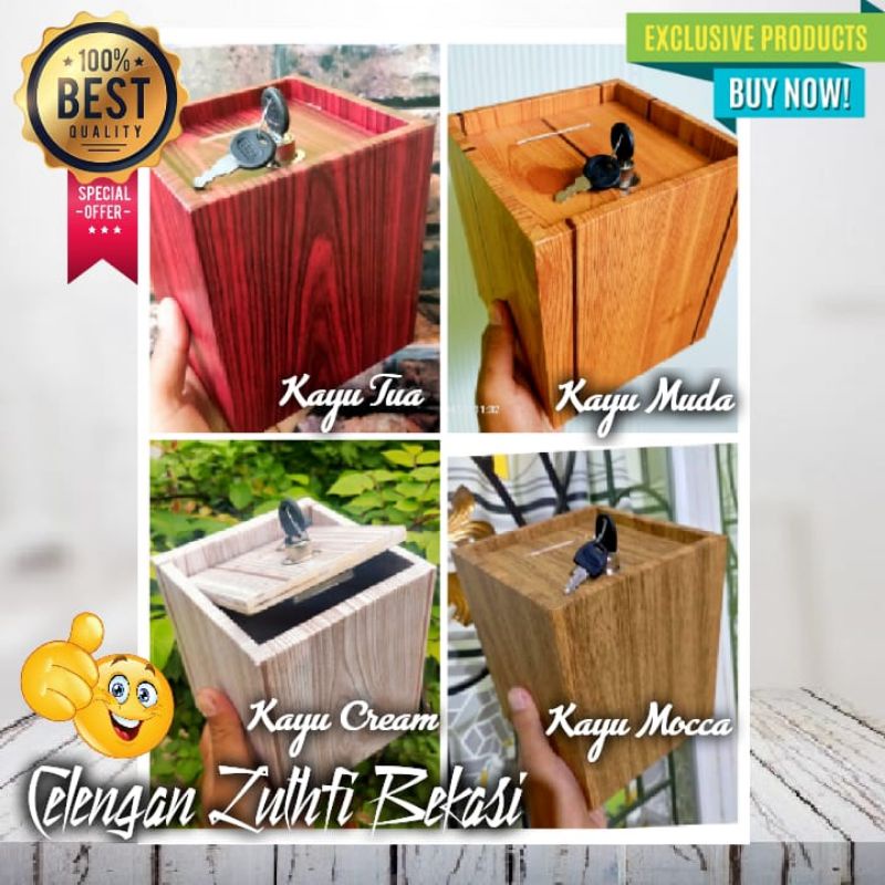 Celengan Unik Motif Serat Kayu Jati Pakai Kunci - Celengan besar Pakai Kunci