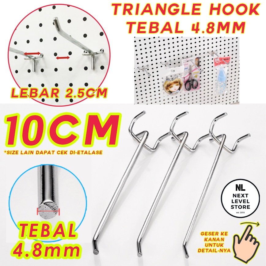 Triangle Hook Ram Tripod 10 CM Display Besi Stainless TEBAL 4.8mm 5mm ( Jarak Antar Kaki 2,5cm) LINK GROSIR