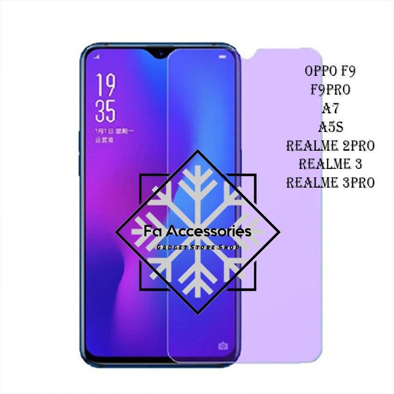 Tempered glass blue oppo F9 F9PRO a7 a5s realme 2 2pro 3 3pro pro antiradiasi light screen protector