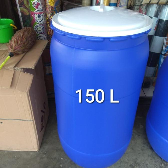 TONG/GENTONG AIR150 LITER BIRU GREEN LEAF + TUTUP /DRUM AIR 150 LITER
