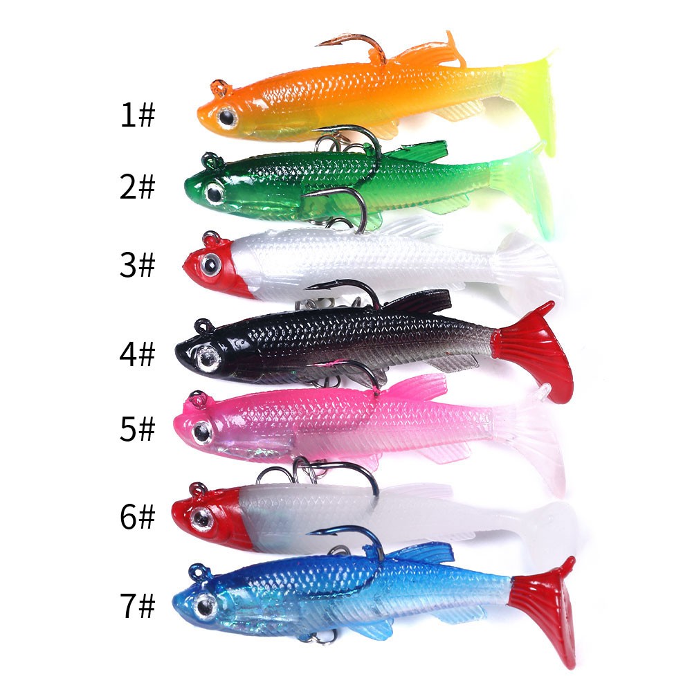 HENGJIA  5 Pieces Soft Fishing Lure Wobbler Swimbait Silicone Isca Artificial Bait Carp Fishing Lead Jig Fish Pesca 12.5g/7.5cm