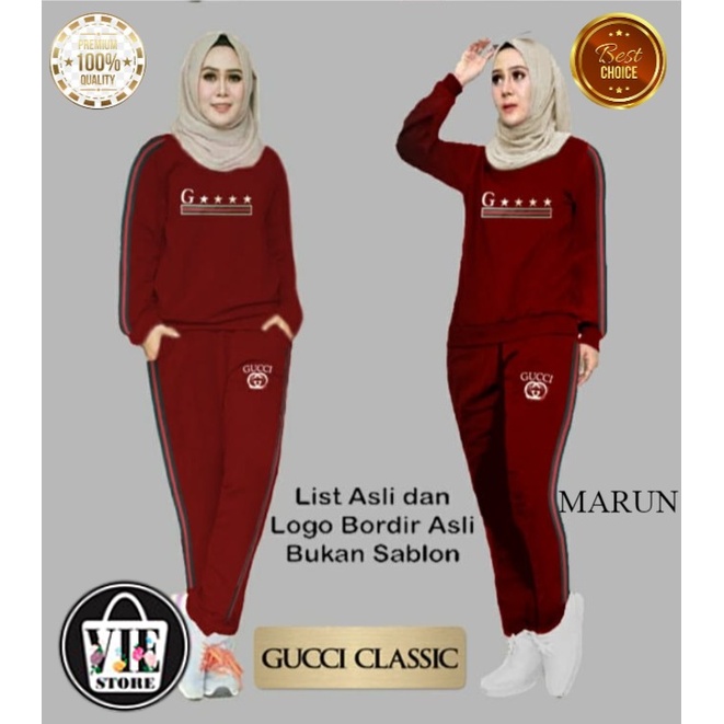 Setelan Olahraga Wanita GUCCI CLASSIC/1 Set/Baju Senam/Baju Sepeda/Training Olahraga Wanita/Setelan 