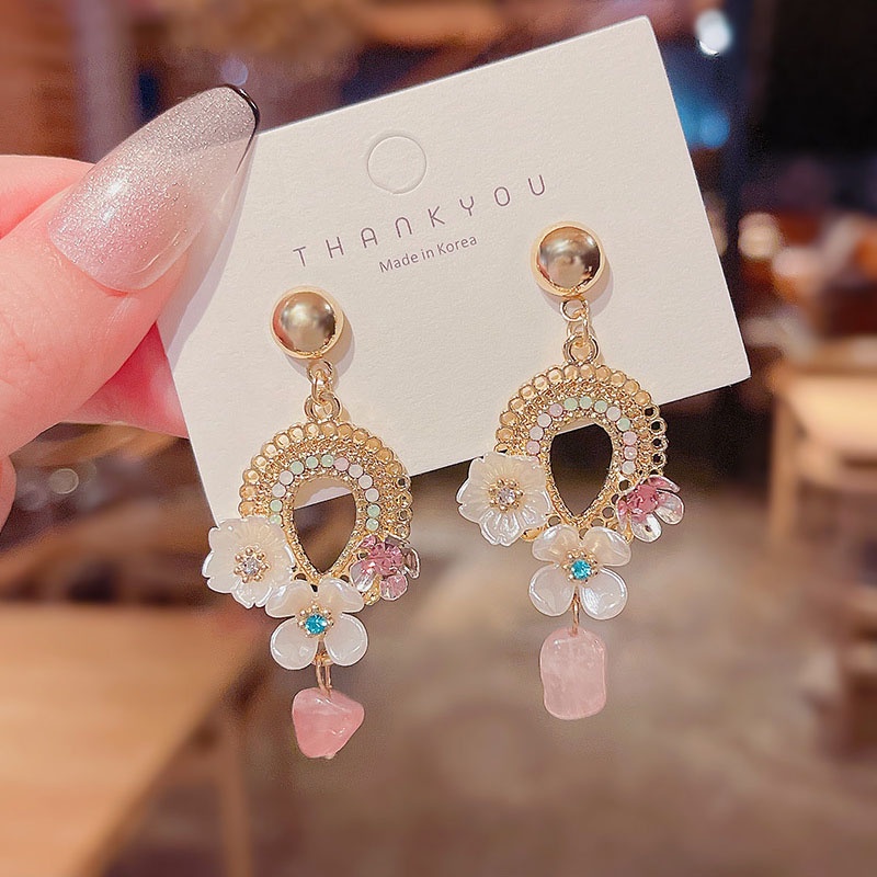 Shuling Female Drop Earrings S925 silver needle French Super Sweet Flower Earrings Diamond Earring Ins Style Ear Jewelry