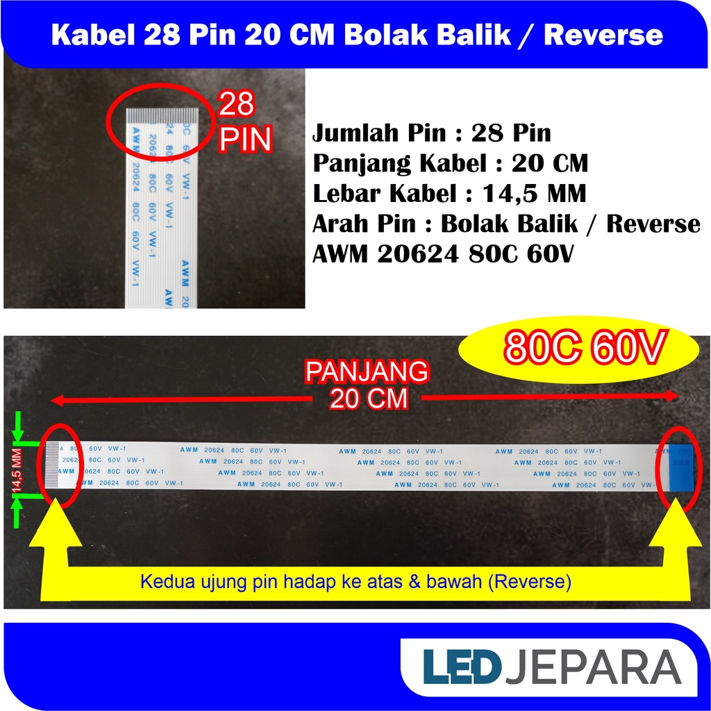 Kabel Fleksibel 28 Pin 20 CM Bolak Balik Reverse AWM 20624 80C 60V