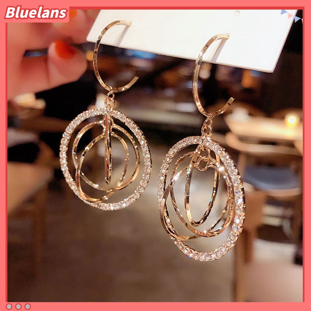 1 Pasang Anting Hoop Berlian Imitasi Shiny Bentuk Bulat Geometris Untuk Hadiah Pernikahan