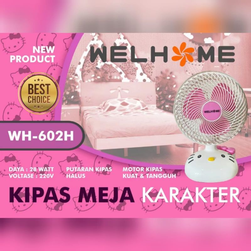 KIPAS ANGIN MEJA KARAKTER WELHOME 8INC WH601D WH 601D GARANSI RESMI