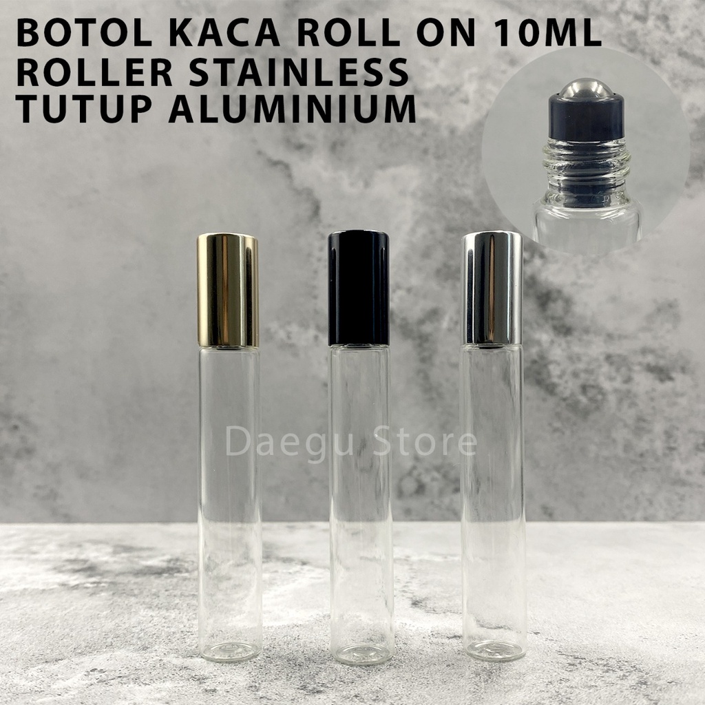 Botol Roll On 10ml Kaca Transparan Roller Stainless - Parfum Essential