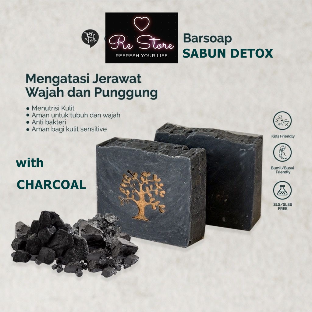 Sabun Mandi Herbal Biotalk Detox Soap Charcoal Original Bio Talk Jerawat Punggung Badan Eksim Dermat