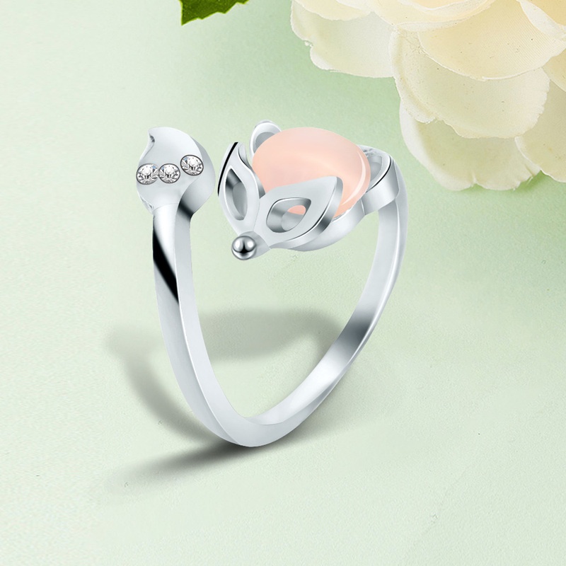 Creative Mink Shape Rhinestone Inlay Alloy Rings/ Cute Animal Modeling Adjustable Opening Finger Ring