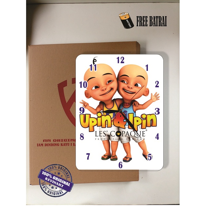 JAM DINDING KAYU UPIN IPIN KARAKTER ANIMASI ANAK HADIAH KADO SOUVENIR KOLEKSI TERBARU CUSTOM MURAH