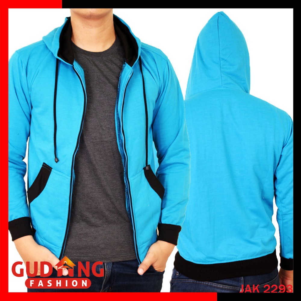 Jaket Polos dengan Topi / Jaket Hoodie Sletting Zipper (COMB)