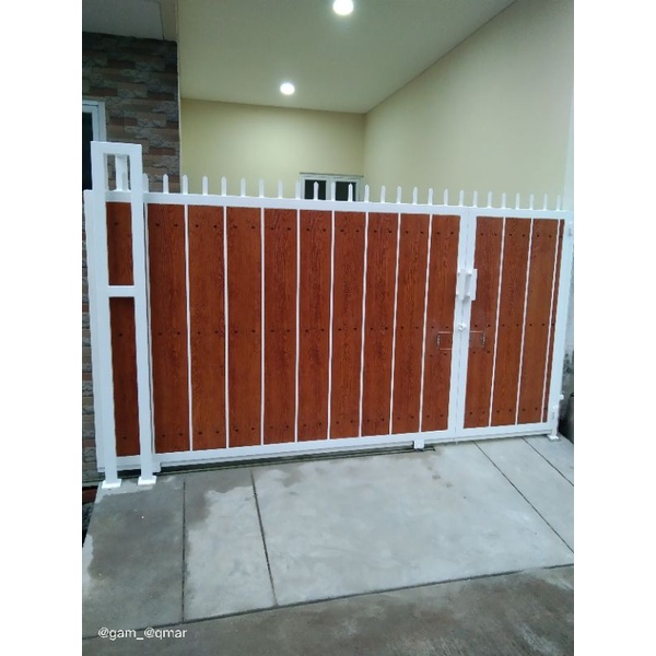 pagar, pintu dorong GRC motif kayu