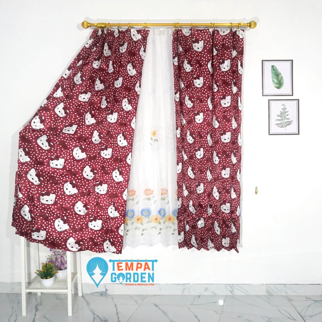 Gorden Local, Gorden Jendela, Gorden Pintu Motif Hello Kitty merah