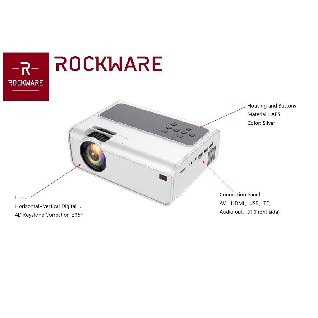 ROCKWARE FA400 ANDROID Proyektor 1080P Projector 3500 Lumens