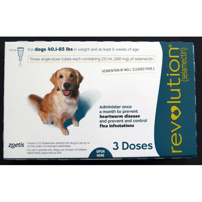 (1tube) Revolution Dog Anjing 40.1-85 lbs Selamectin Obat Tetes kutu Anjing