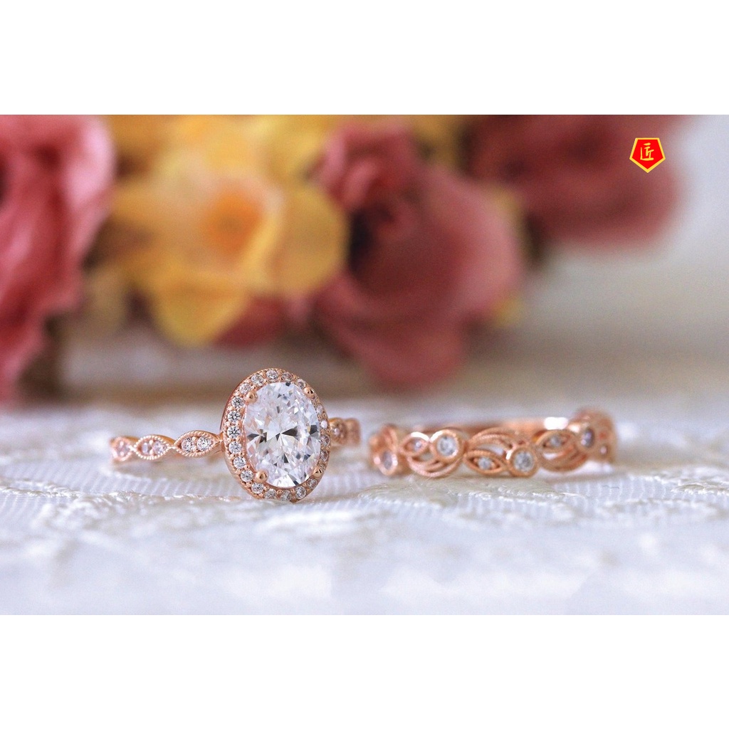 [Ready Stock]Hollow Pattern Diamond Ring Set Women's Fashion