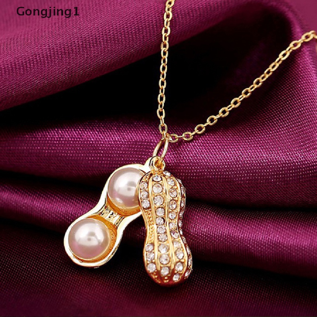 Gongjing1 Kalung Wanita Liontin Desain Kacang Hias Mutiara Untuk Pesta / Pernikahan