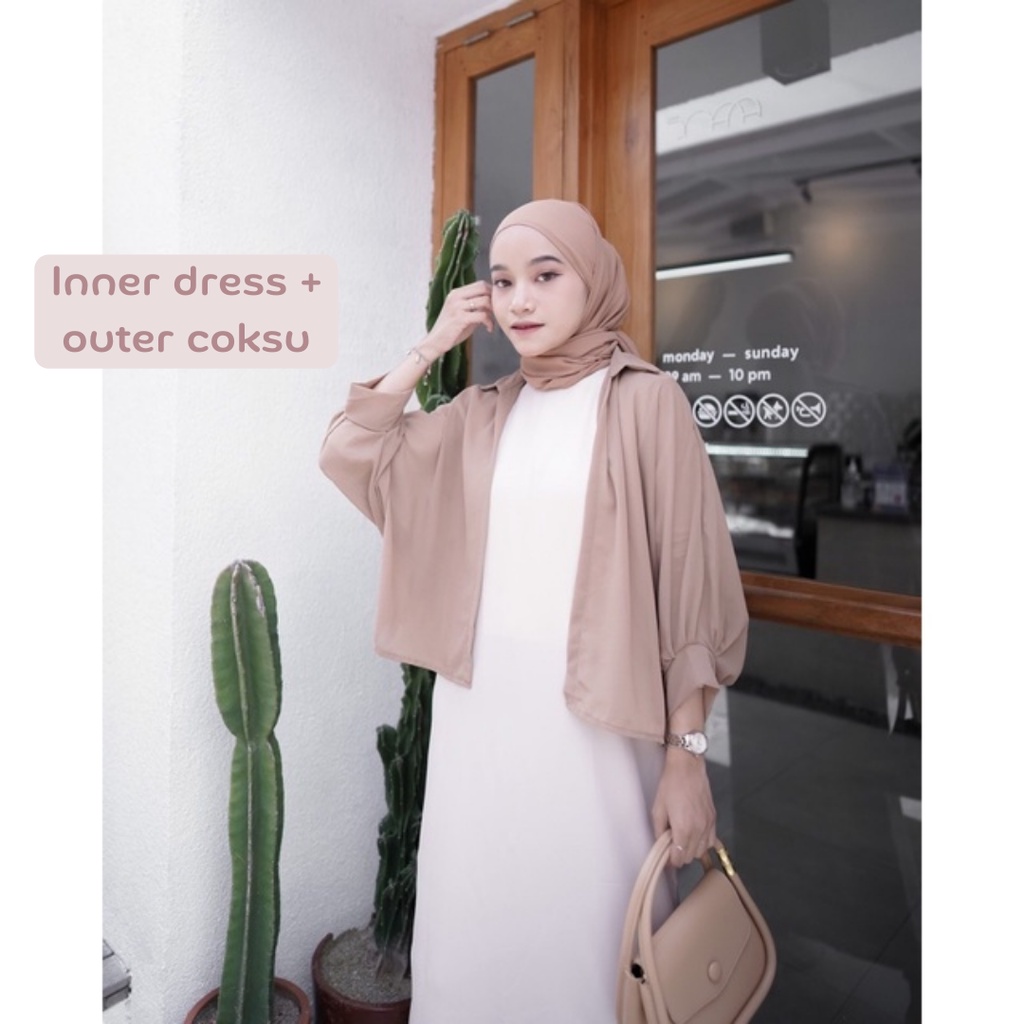 Dami One Set - Setelan Wanita Dress + Outer Ceruty Kekinian - Set OOTD Wanita 2in1