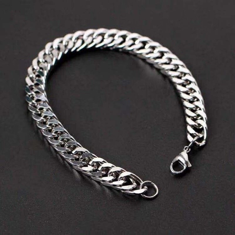 Korean fashion trend thick wide flat men and women silver all-match titanium steel chain bracelet 210818