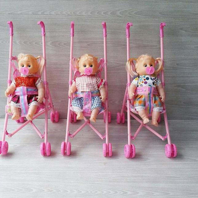 ♚ Boneka bayi empeng nangis stroller Boneka bayi nangis Stroller ☞