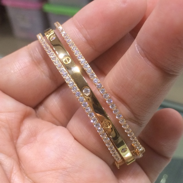 Gelang New Cartier 3 Emas UBS Bangeles Sirkon
