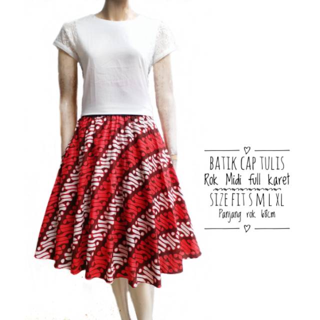 Rok batik midi parang merah campur