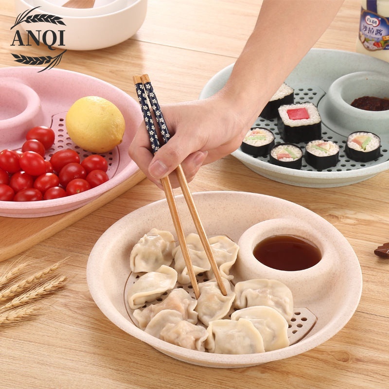 ANQI 1888 Piring Dim Sum Pangsit Sushi 2 Lapis Tiris Piring Pangsit Multifungsi Untuk Wadah Bentuk Bulat