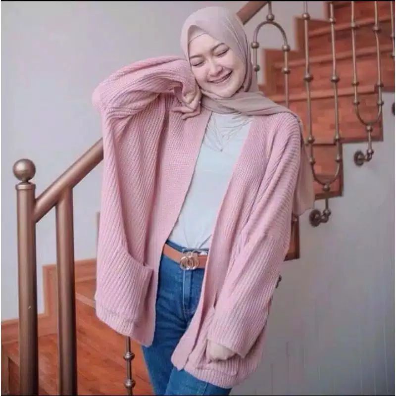 Termurah Diskon Promo Loocy Pocket Jaket Rajut Saku Lavella | Cardygan Oversize Premium Tebal 7 Get-Dusty