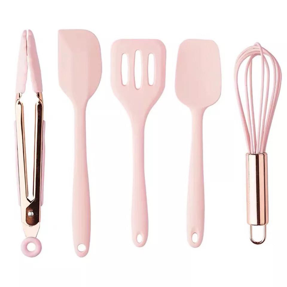 silicone kitchen utensils set mini 5in1 / alat masak set spatula egg beater shovel scraper silikon