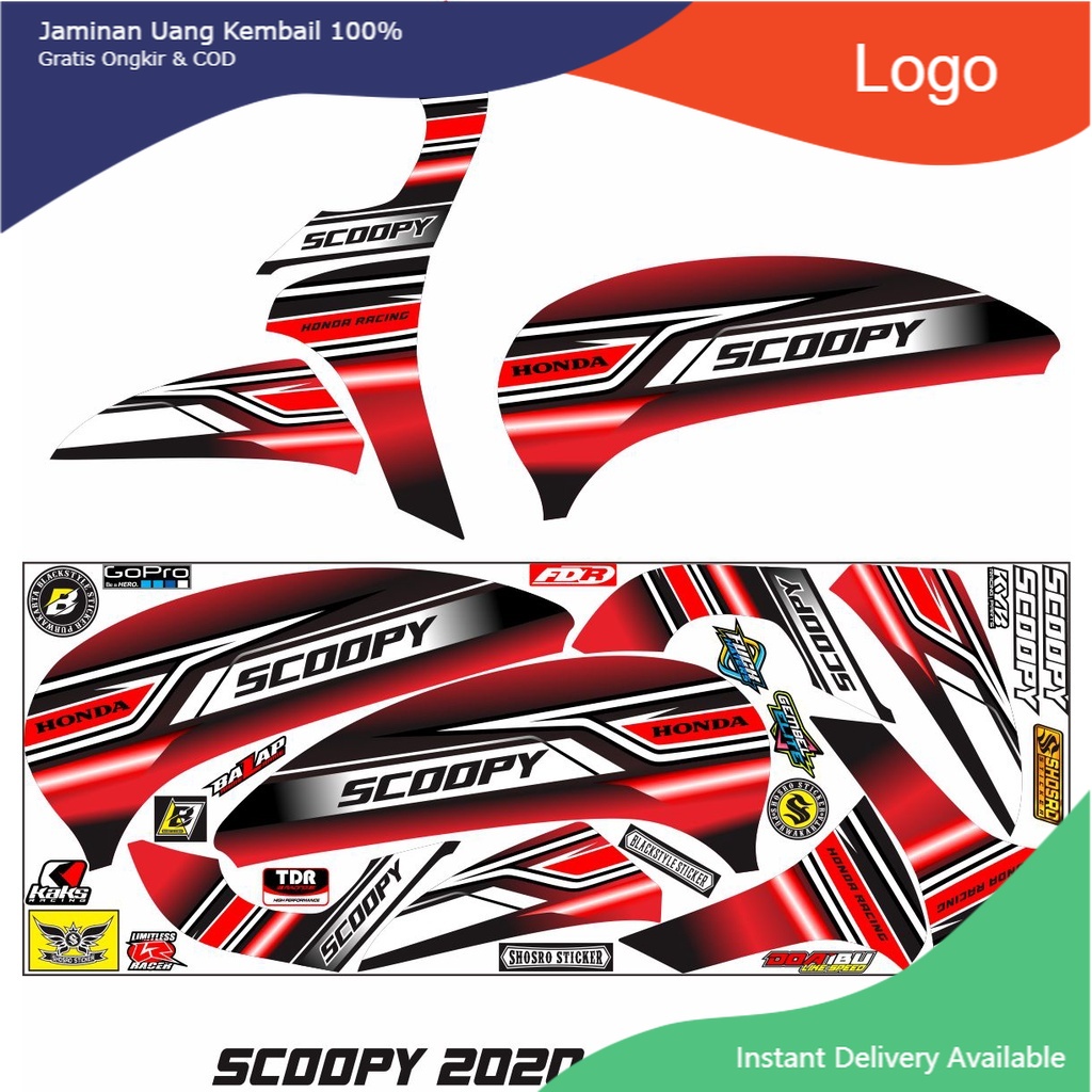 SAHILA OLSHOP COD-STRIPING VARIASI MOTOR HONDA SCOOPY NEW 2020-2022 MOTIF RACING SIMPLE MERAH HITAM 