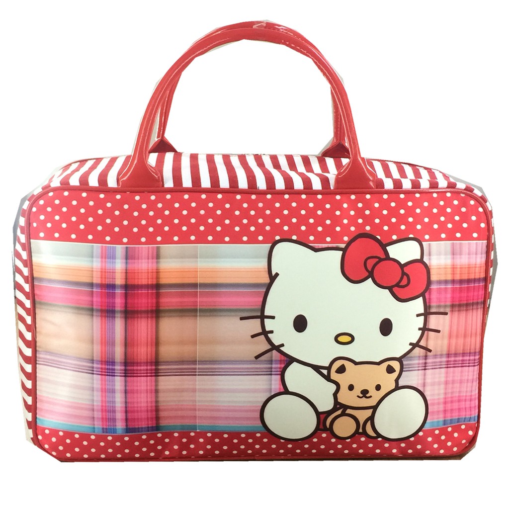 PROMO TERMURAH + FREE ONGKIR !!! Tas Travel Kanvas Hello Kitty Kotak Kotak 2