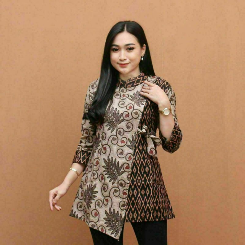 tey-17 Batik wanita ASJ SA HRB026 Kenongo Kemeja Tosca Pendek-Songket Biru JT