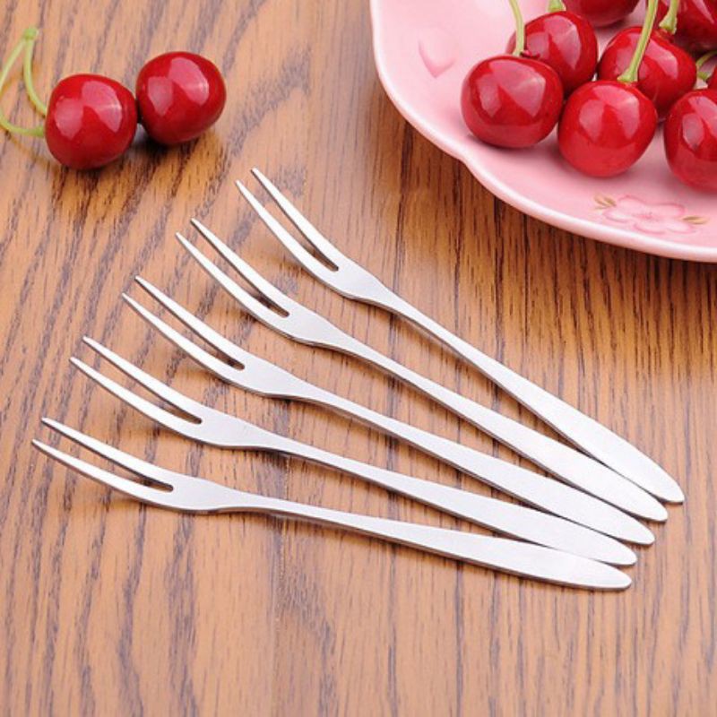 Garpu Buah Kue Kecil Dua Tusukan Stainless Steel Fruit Fork Cake