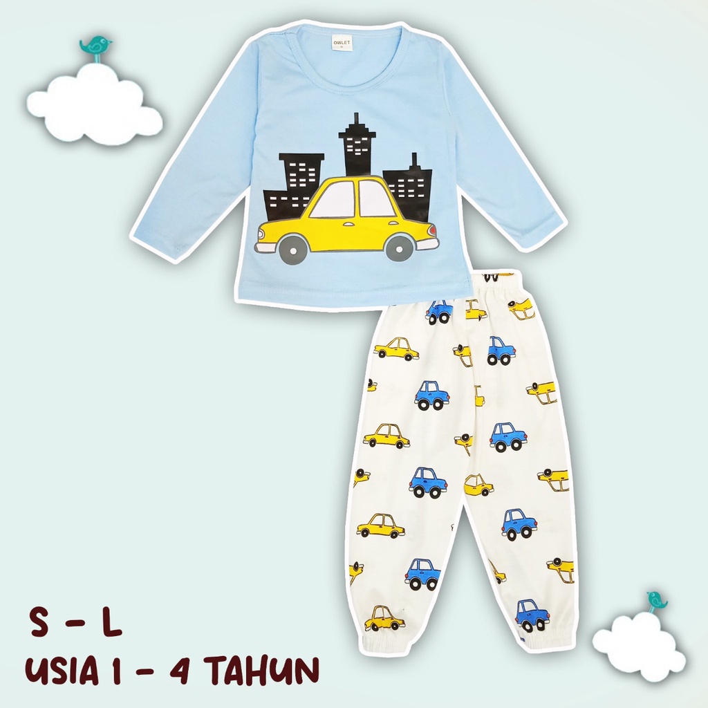 Owlet - setelan anak / piyama anak bergambar / piyama panjang / baju tidur anak