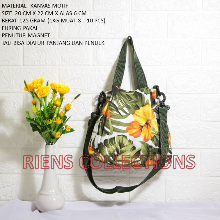 RIENS COLLECTIONS. SLING BAG TAS SELEMPANG KANVAS MOTIF BUNGA SEPATU KUNING