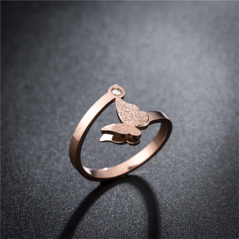 Cincin Titanium Kupu Kupu Korea Wanita CK033 rose gold unik simple cocok untuk hadiah pesta