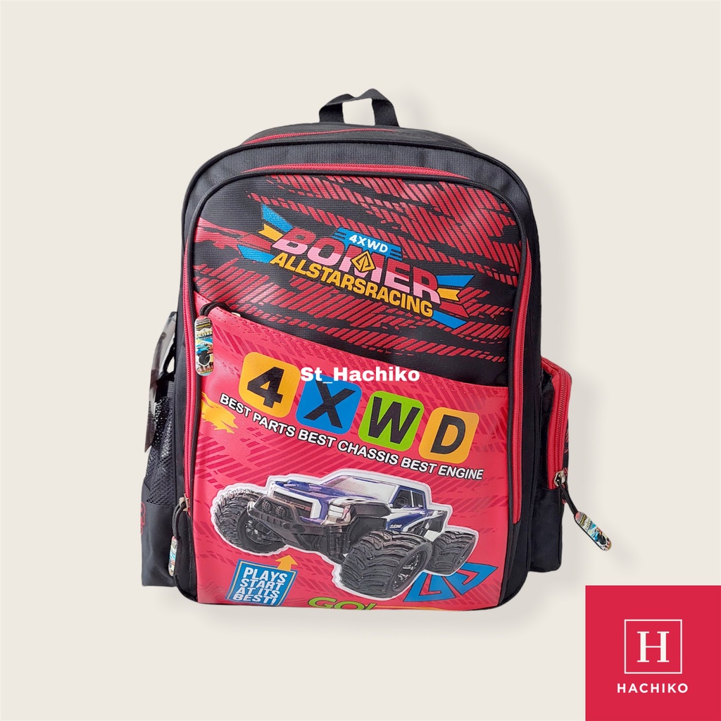 Tas Ransel Anak Cowo Merek Alto Model Mobil | Tas Sekolah Anak TK/SD | Tas Warna Hitam & Merah | Tas