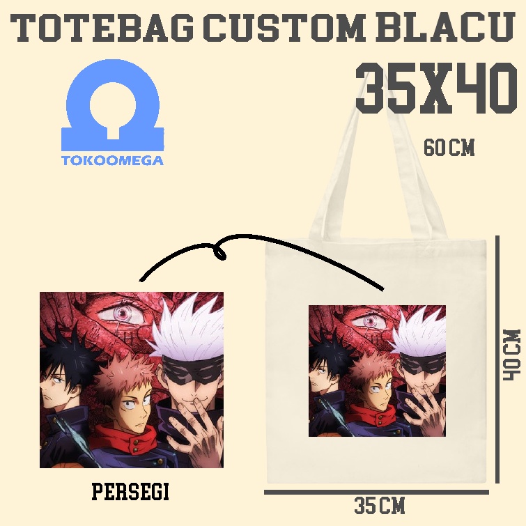 tokoomega Totebag Custom Blacu Cream Premium 35x40