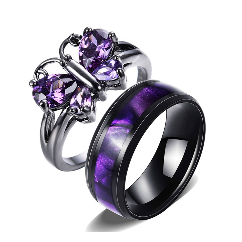 Cincin Desain Butterfly Amethyst Bahan Titanium Steel Untuk Pria Dan Wanita