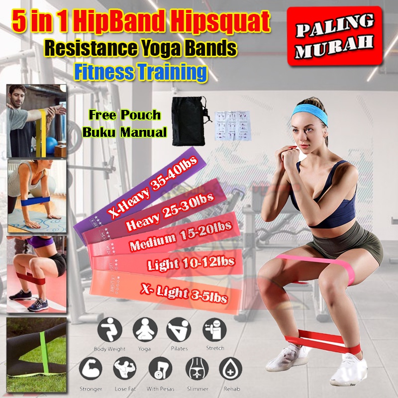 5in1 Hipband Hipsquat Resistance Band Loop Exercise Tali Karet Yoga Fitness