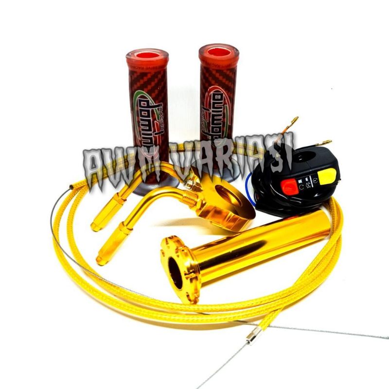 PAKET GAS SPONTAN /SLOSONG  FULL CNC 2PCS KABEL SERAT KARBON GOLD 2PCS L GAS SAKLAR DOMINO PLUS GRIP DOMINO KARBON