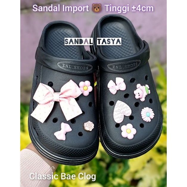 Sandal Baim Wanita Jelly Import Classic Bae Clog Fashion Jibbitz Pita Karakter Beruang Bear Casual Terbaru Korea Style Tinggi 4 cm